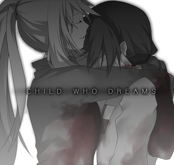 2girls, bad_id, bad_pixiv_id, blood, closed_eyes, dakkarubi, english_text, grey_theme