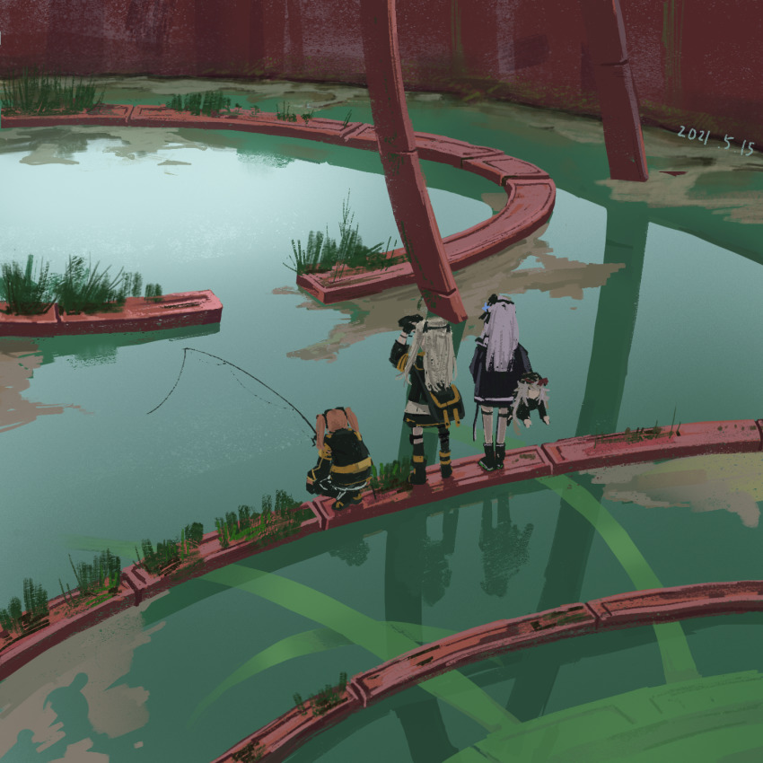 404_(girls'_frontline), 4girls, black_pantyhose, black_thighhighs, fish_g, fishing, g11_(girls'_frontline), g11_(mod3)_(girls'_frontline)