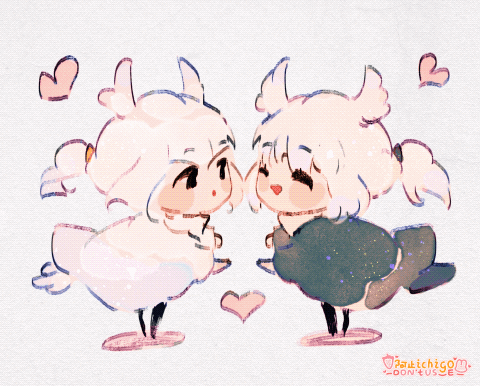2boys, animated, animated_gif, azhiichigo, bai_xiao, bishounen, chibi, face-to-face, from_side, grey_hair, heart, lowres, male_focus, mimizuku_(sky:_children_of_the_light), multiple_boys, pointy_hair, ponytail, siblings, sky:_children_of_the_light, twins, white_hair