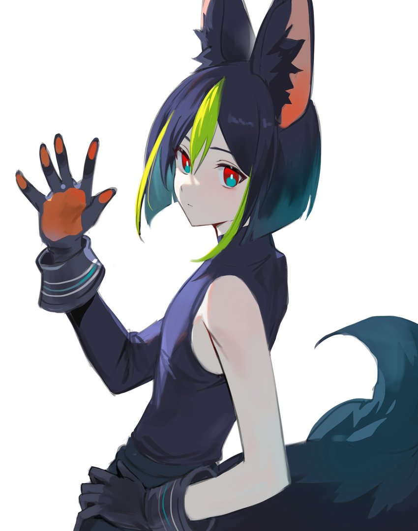 0jae, 1boy, animal_ears, black_gloves, black_hair, fox_boy, fox_ears, fox_tail