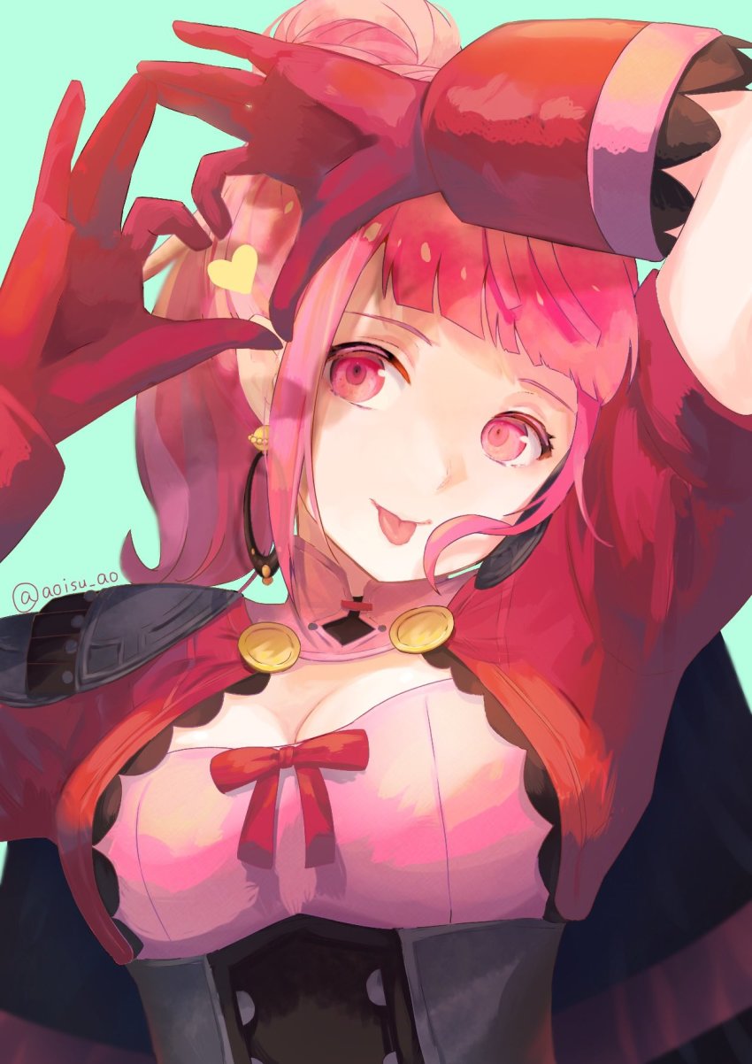 1girl, aoisu_ao, blue_background, breasts, cape, cleavage_cutout, clothing_cutout, commentary