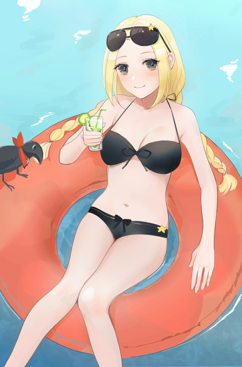 1girl, absurdres, bad_id, bad_pixiv_id, bare_legs, bare_shoulders, bikini, black_bikini