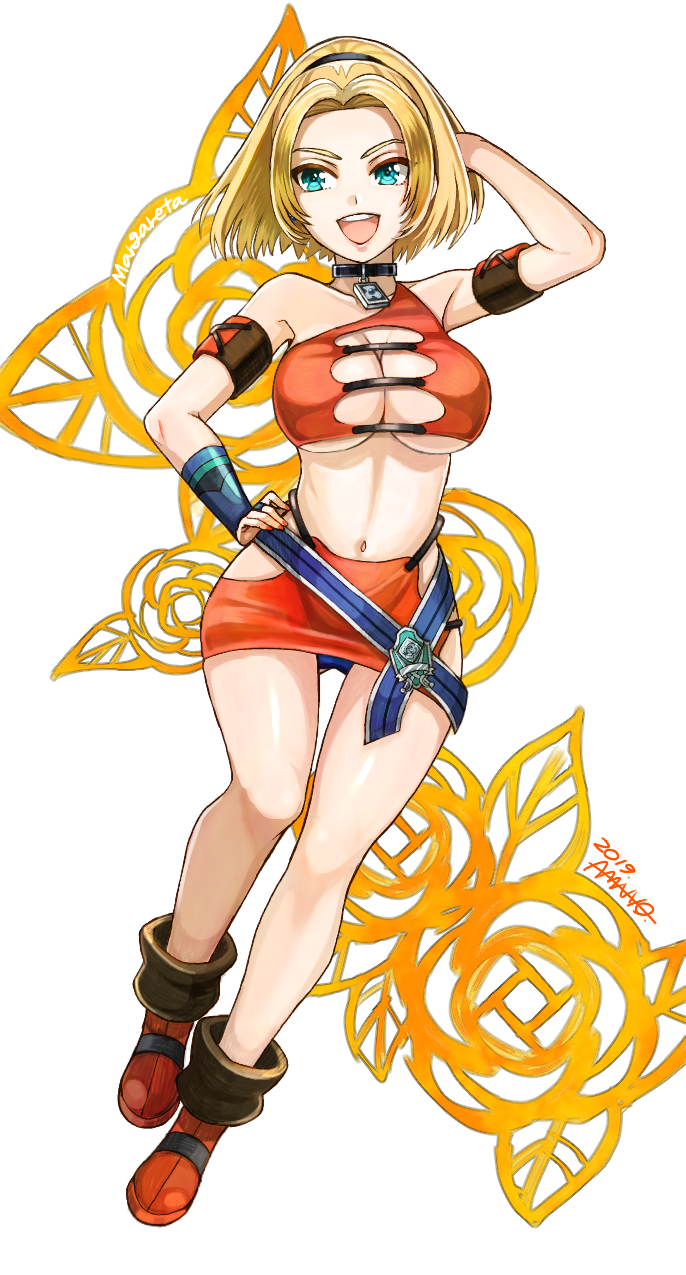 1girl, 2019, amenoimo, artist_name, blonde_hair, blue_eyes, breasts, character_name