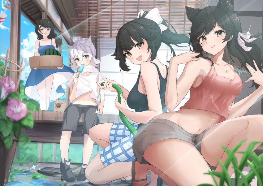 4girls, absurdres, animal_ears, atago_(azur_lane), azur_lane, black_hair, brown_eyes, camisole