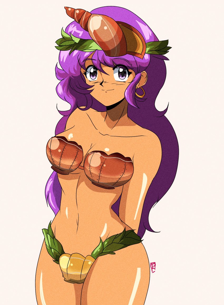 1girl, absurdres, beru_(live_a_live), bikini, cavewoman, earrings, highres, jewelry, live_a_live, long_hair, peachyboi, purple_eyes, purple_hair, square_enix, swimsuit, white_background