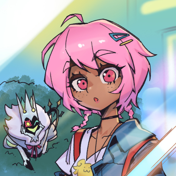 1boy, 1girl, ahoge, black_choker, braid, bush, choker, collarbone