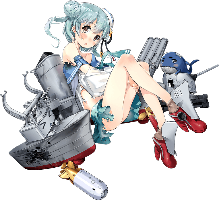 1girl, aqua_neckerchief, aqua_skirt, black_ribbon, blue_hair, blue_sailor_collar, dixie_cup_hat, double_bun
