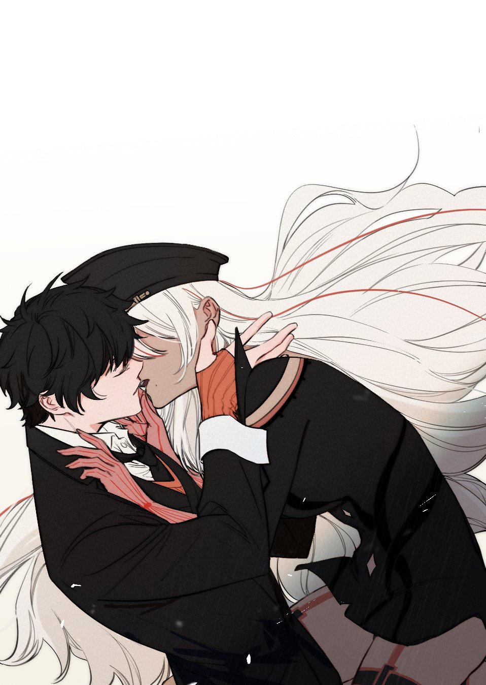 1boy, 1girl, ai_the_somnium_files, ai_the_somnium_files:_nirvana_initiative, black_hair, black_headwear, black_jacket, dark-skinned_female