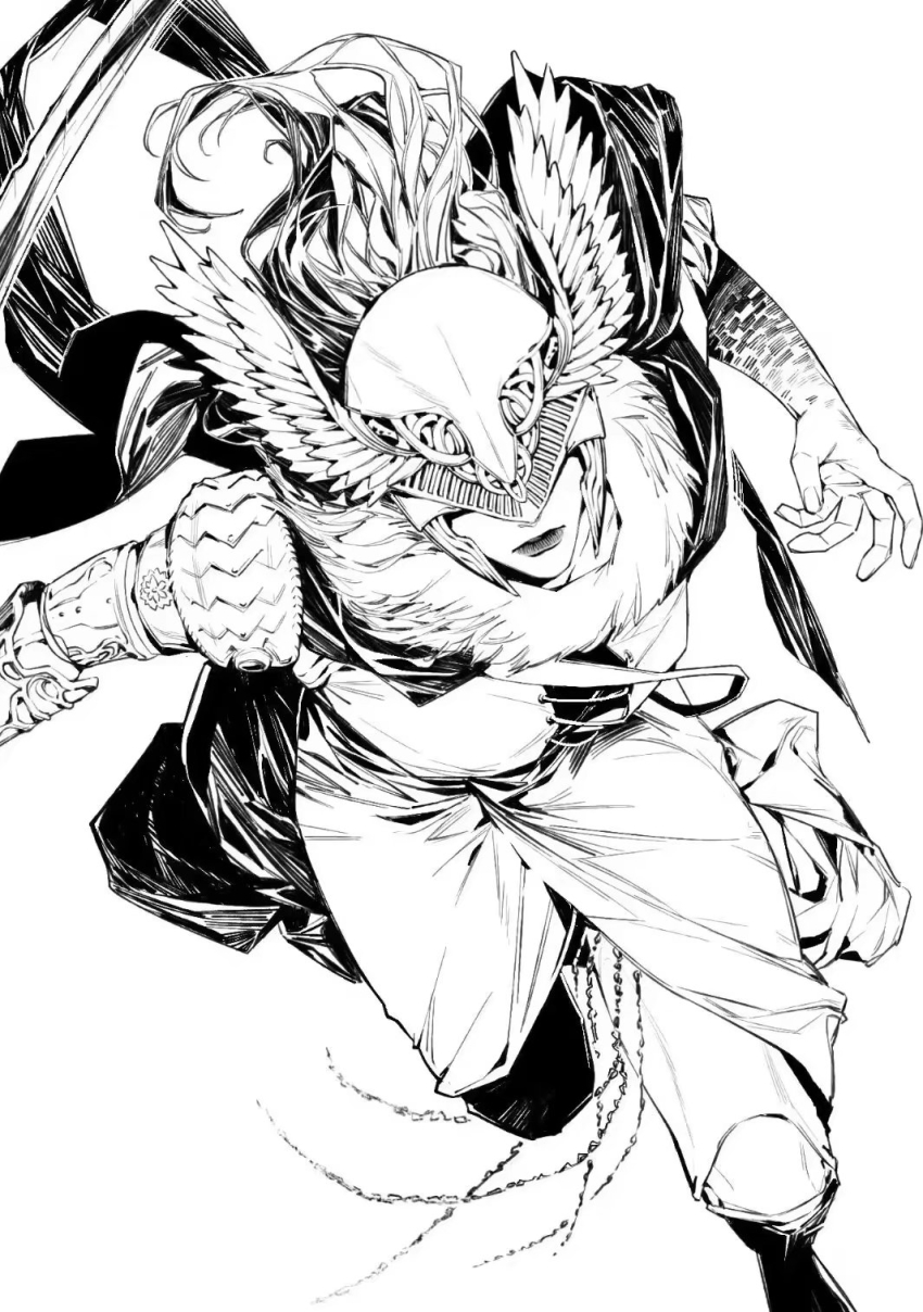 1girl, cape, charging_forward, covered_eyes, dress, elden_ring, facing_viewer, foot_out_of_frame