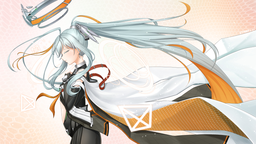 1girl, absurdly_long_hair, absurdres, artist_name, barcode, bodysuit, breasts, cape