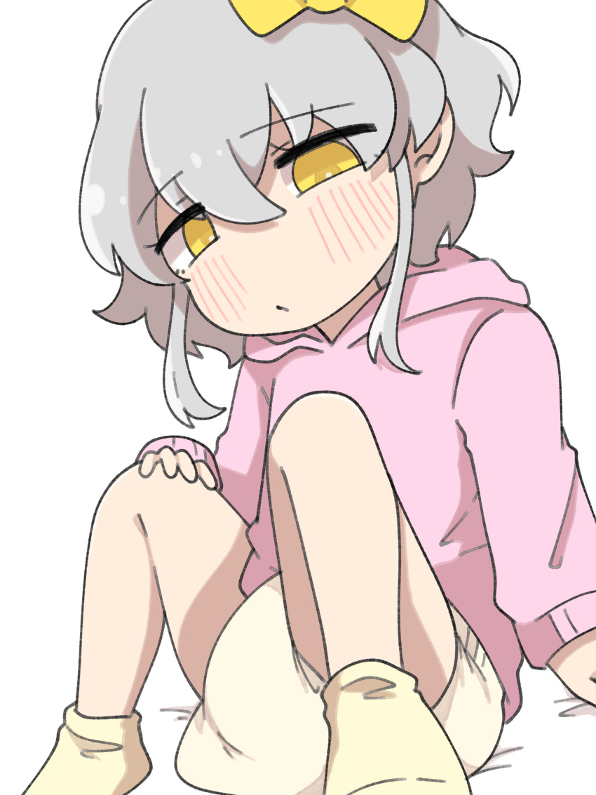 1girl, bow, child, diaper, female_focus, grey_hair, hair_bow, hair_ornament