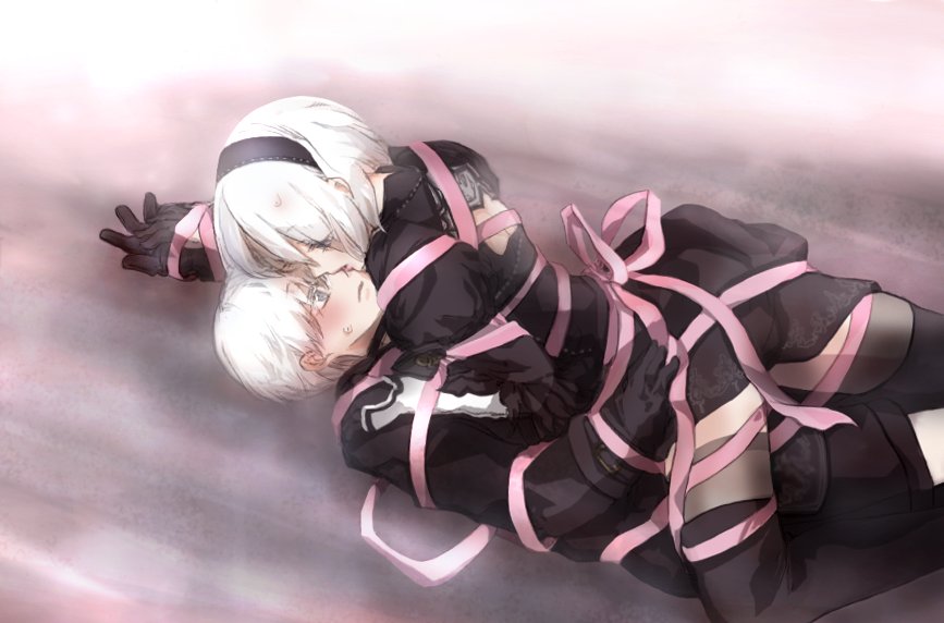 1boy, 1girl, back_cutout, black_dress, black_footwear, black_gloves, black_hairband, black_jacket