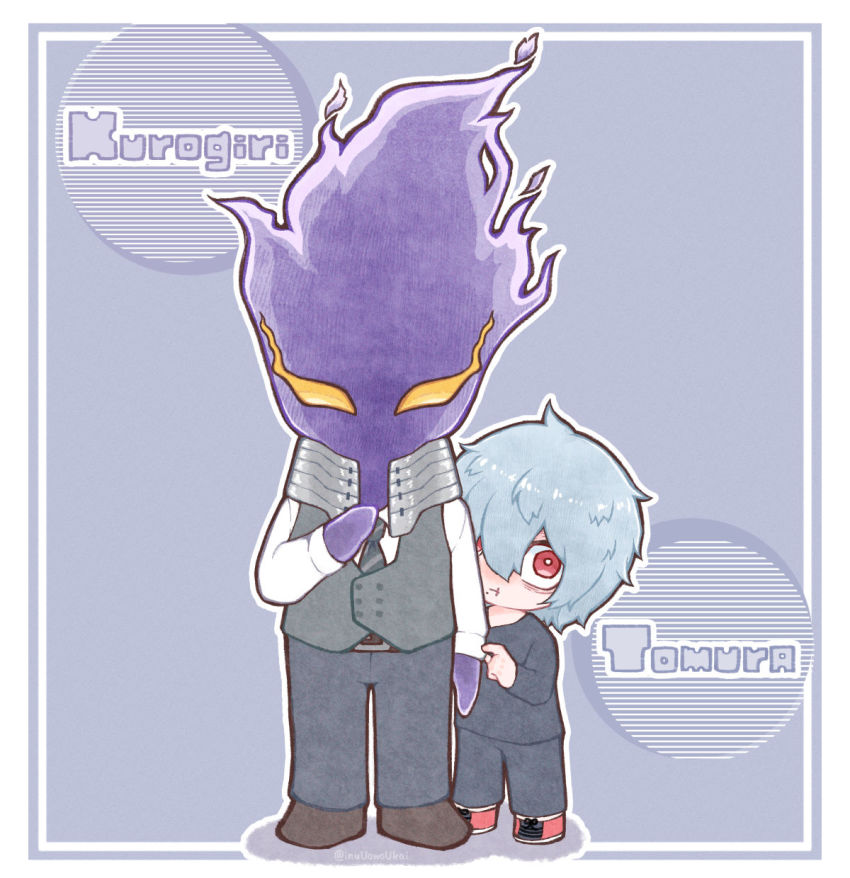 2boys, aged_down, belt, black_pants, black_shirt, blue_hair, boku_no_hero_academia, border