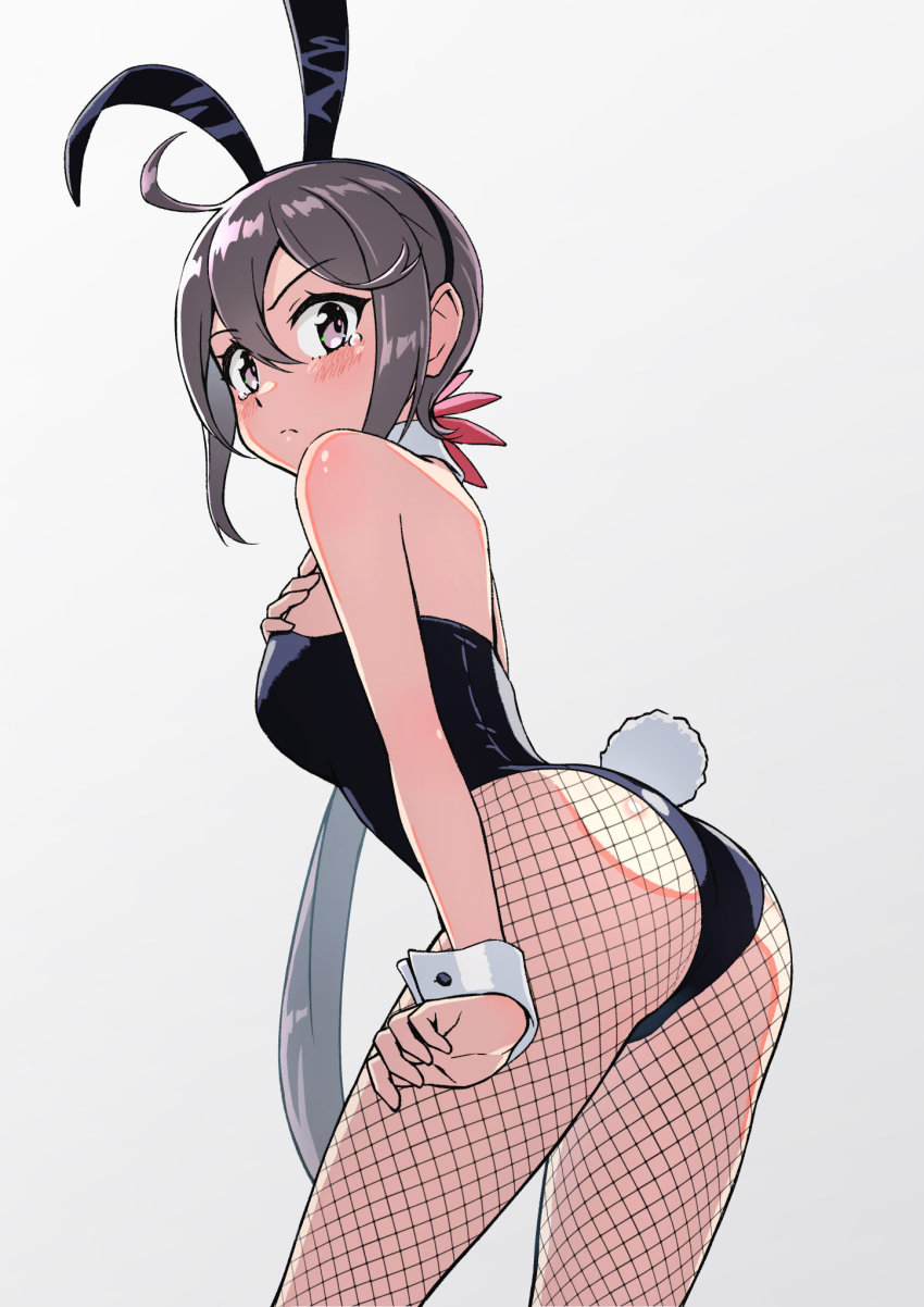 1girl, ahoge, akebono_(kancolle), animal_ears, black_leotard, blush, closed_mouth, cowboy_shot