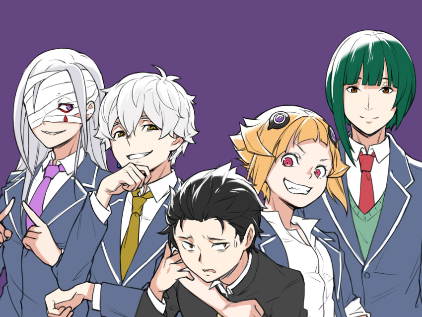 capella_emerada_lugnica, highres, natsuki_subaru, petelgeuse_romaneeconti, re:zero_kara_hajimeru_isekai_seikatsu, regulus_corneas, school_uniform, sirius_(re:zero)