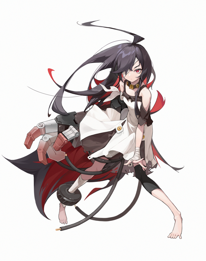 1girl, absurdres, ahoge, alchemy_stars, ankle_cuffs, bandage_over_one_eye, bandaged_arm, bandaged_leg