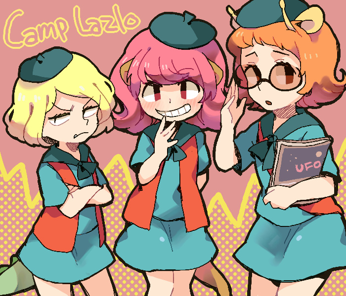 3girls, animal_ears, antennae, blonde_hair, blush, camp_lazlo, cartoon_network, facing_viewer