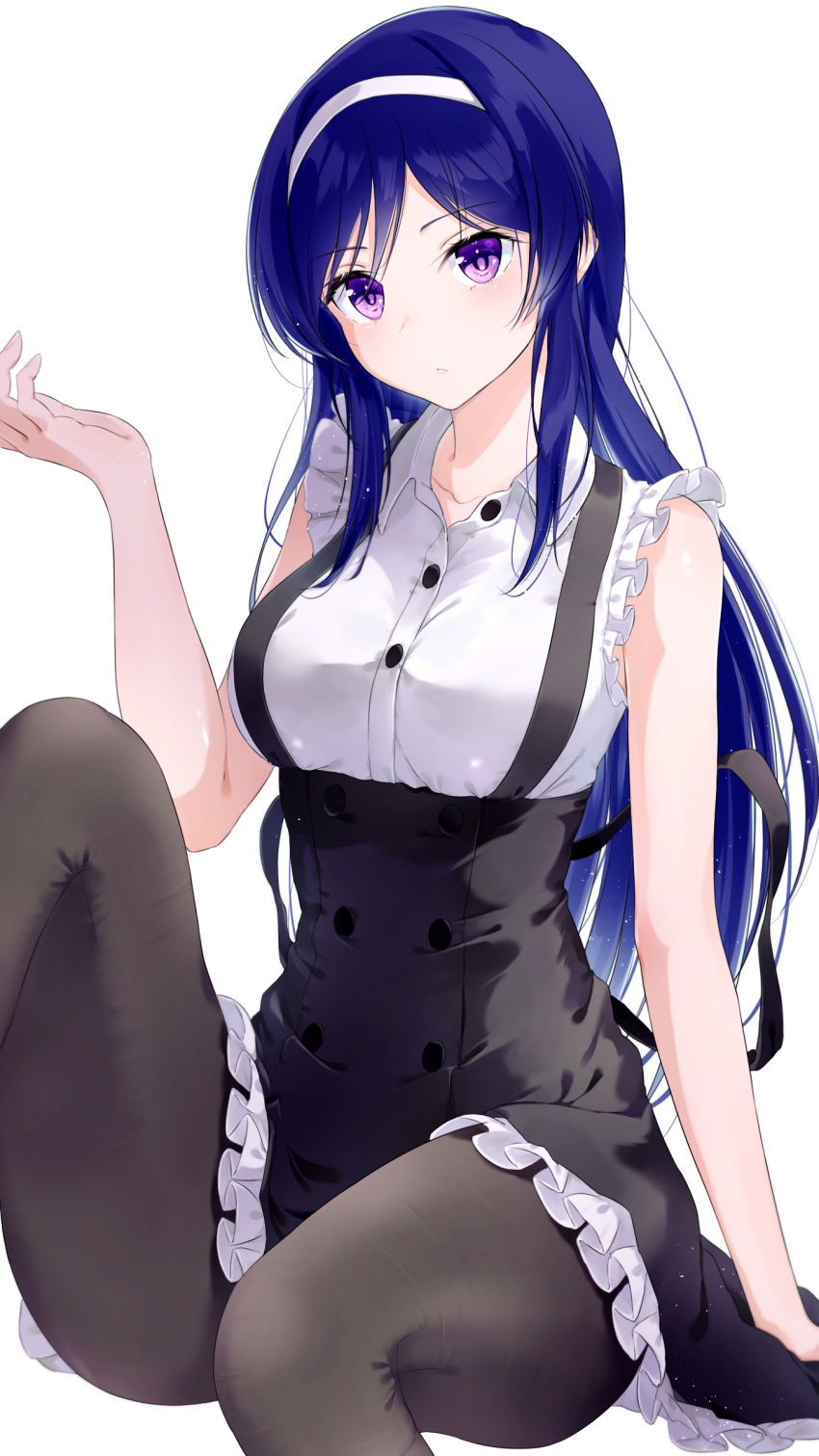 1girl, absurdres, arm_at_side, arms_under_breasts, assault_lily, bare_arms, black_ribbon, black_skirt