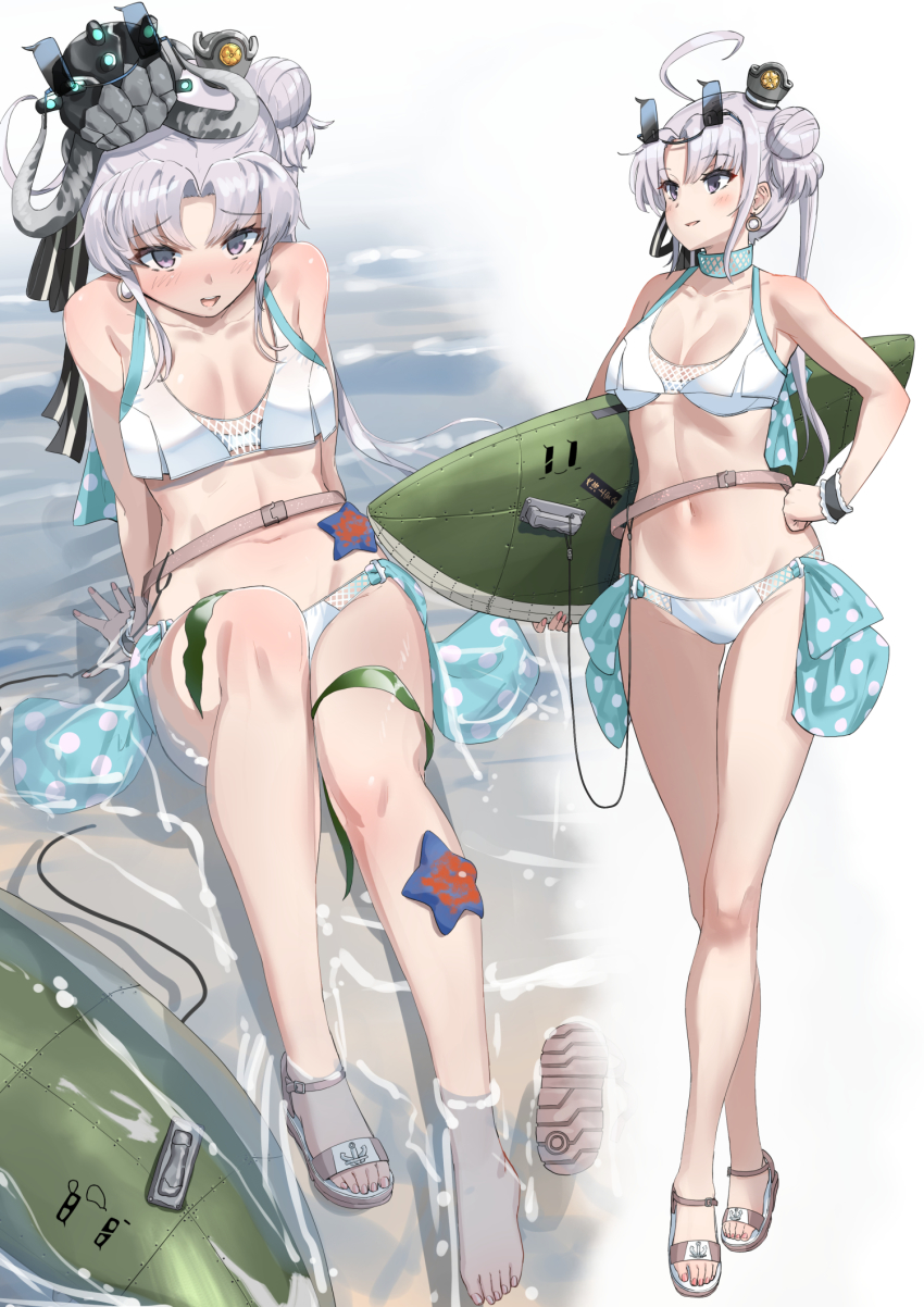 1girl, akitsushima_(kancolle), akitsushima_(swimsuit)_(kancolle), bikini, blush, breasts, closed_mouth, commentary_request