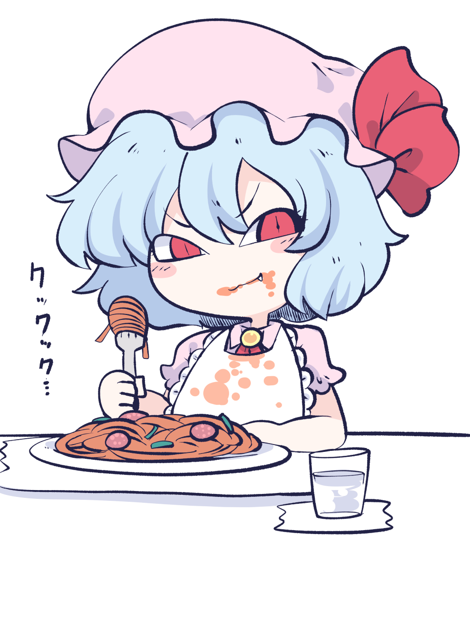 1girl, apron, ascot, blue_hair, blush, blush_stickers, chahan_(fried_rice0614), chibi