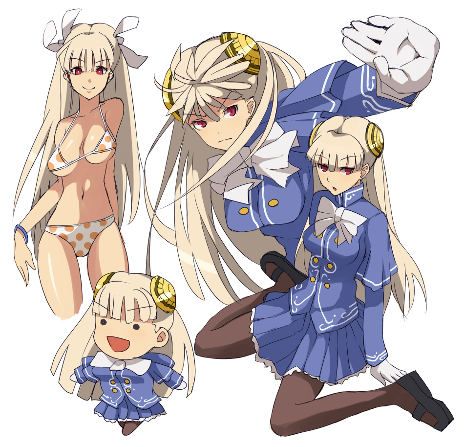 1girl, bad_id, bad_pixiv_id, bikini, blonde_hair, breasts, bun_cover, capcom