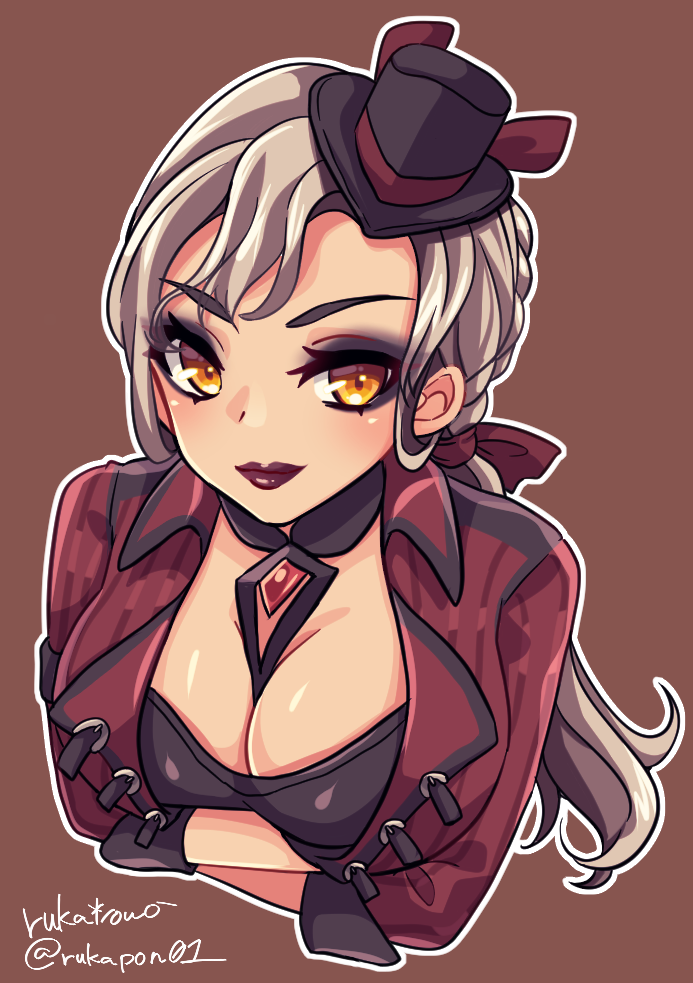 1girl, animification, apex_legends, black_eyeshadow, black_hat, bootlegger_loba, braid, breasts