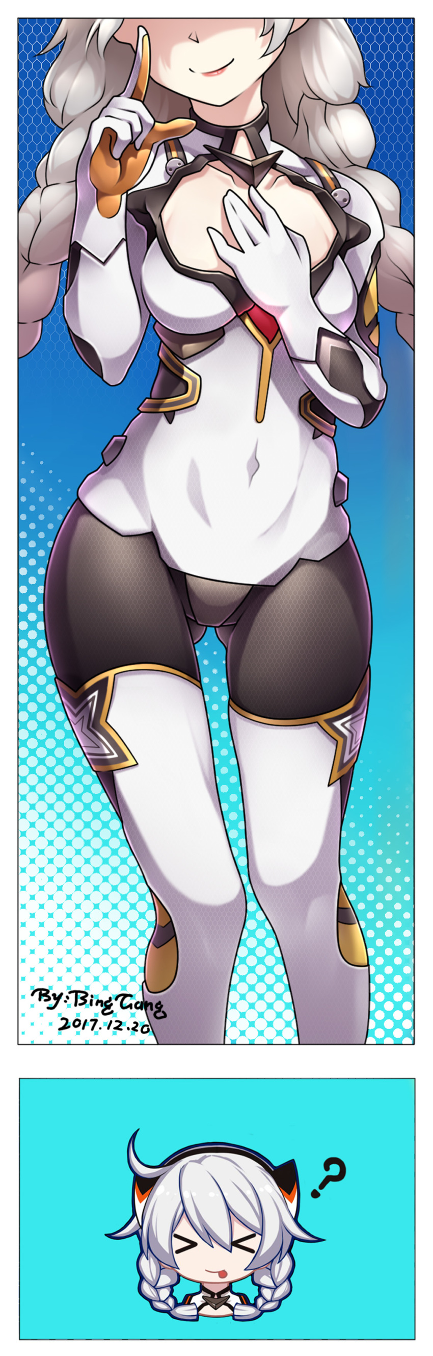 >_<, 1girl, 2017, ?, absurdres, ahoge, artist_name, bing_gang