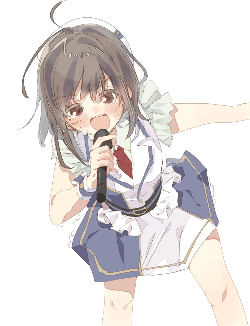1girl, brown_hair, highres, michrophone, music, necktie, red_necktie, shimada_mayu