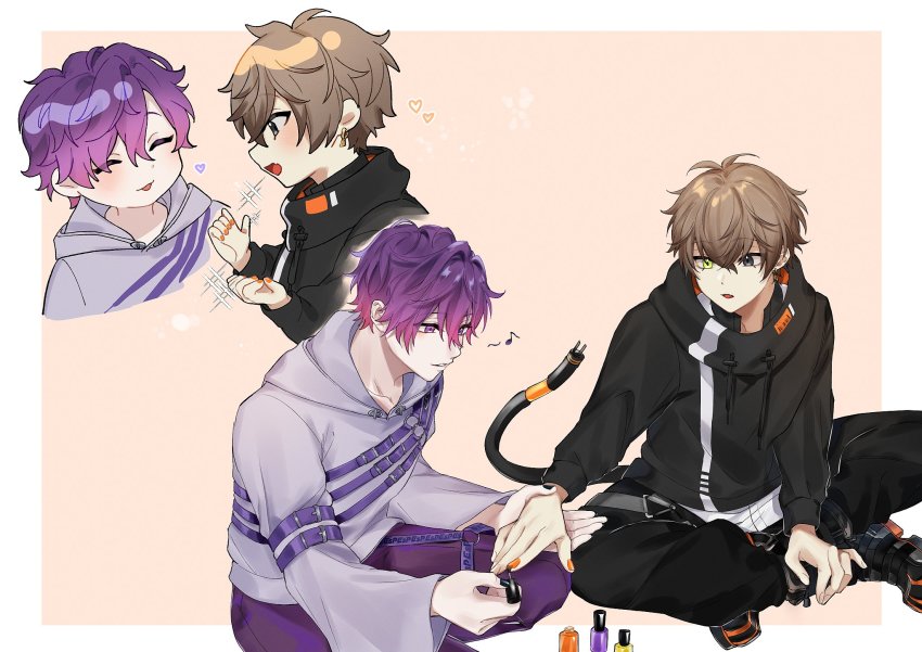 2boys, :o, :p, ^_^, alban_knox, alban_knox_(1st_costume), applying_manicure, belt