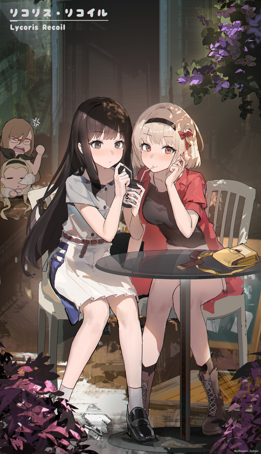 4girls, absurdres, anger_vein, angry, artist_name, belt, belt_buckle, black_footwear