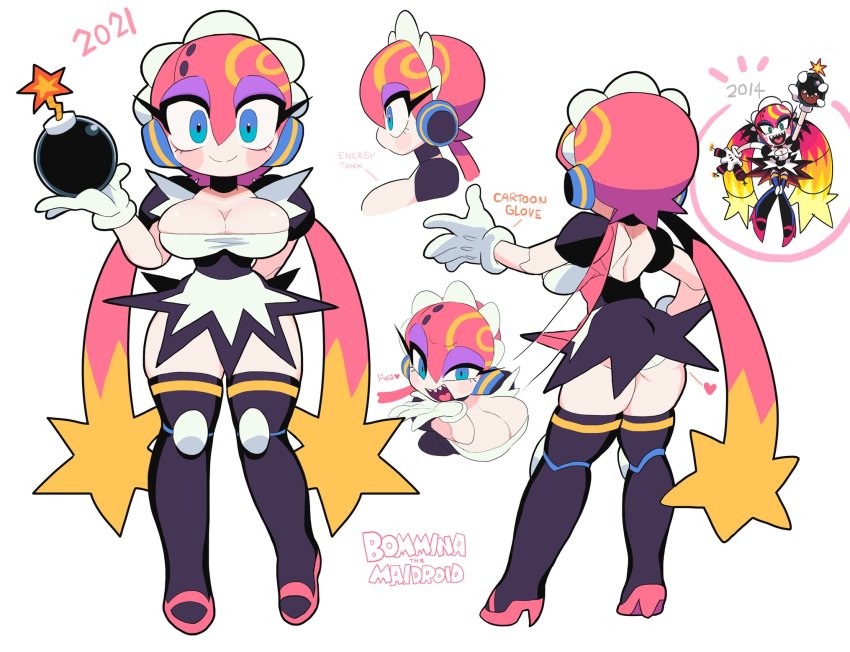 1girl, 2014, 2021, android, ass, blue_eyes, blush_stickers, bomb