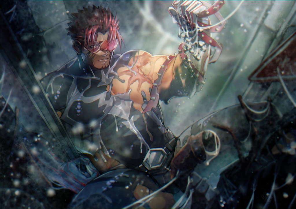 1boy, akashi_(alter)_(live_a_hero), bara, belt, bisen_(mirion_ray), black_belt, black_bodysuit, bodysuit