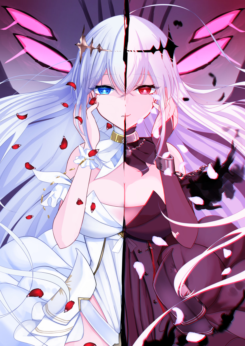 2girls, absurdres, azur_lane, bare_shoulders, black_dress, black_gloves, blue_eyes, blue_hair