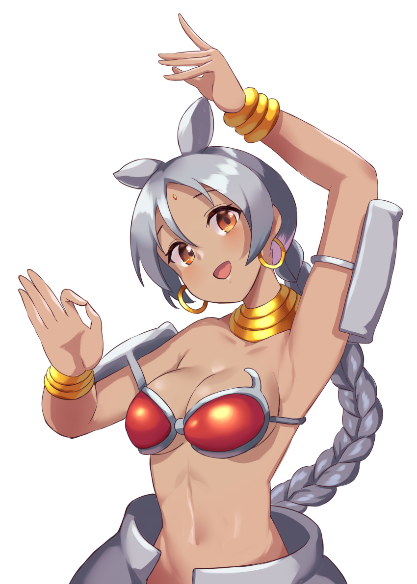 1girl, absurdres, animal_ears, arm_over_head, arm_up, armor, armpits, bikini_armor