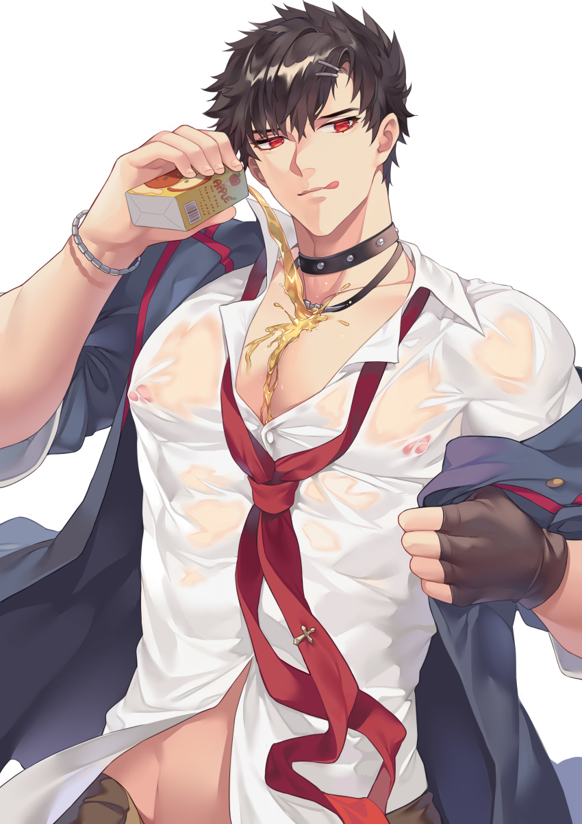1boy, absurdres, bara, belial_(granblue_fantasy), black_choker, black_gloves, black_hair, black_jacket