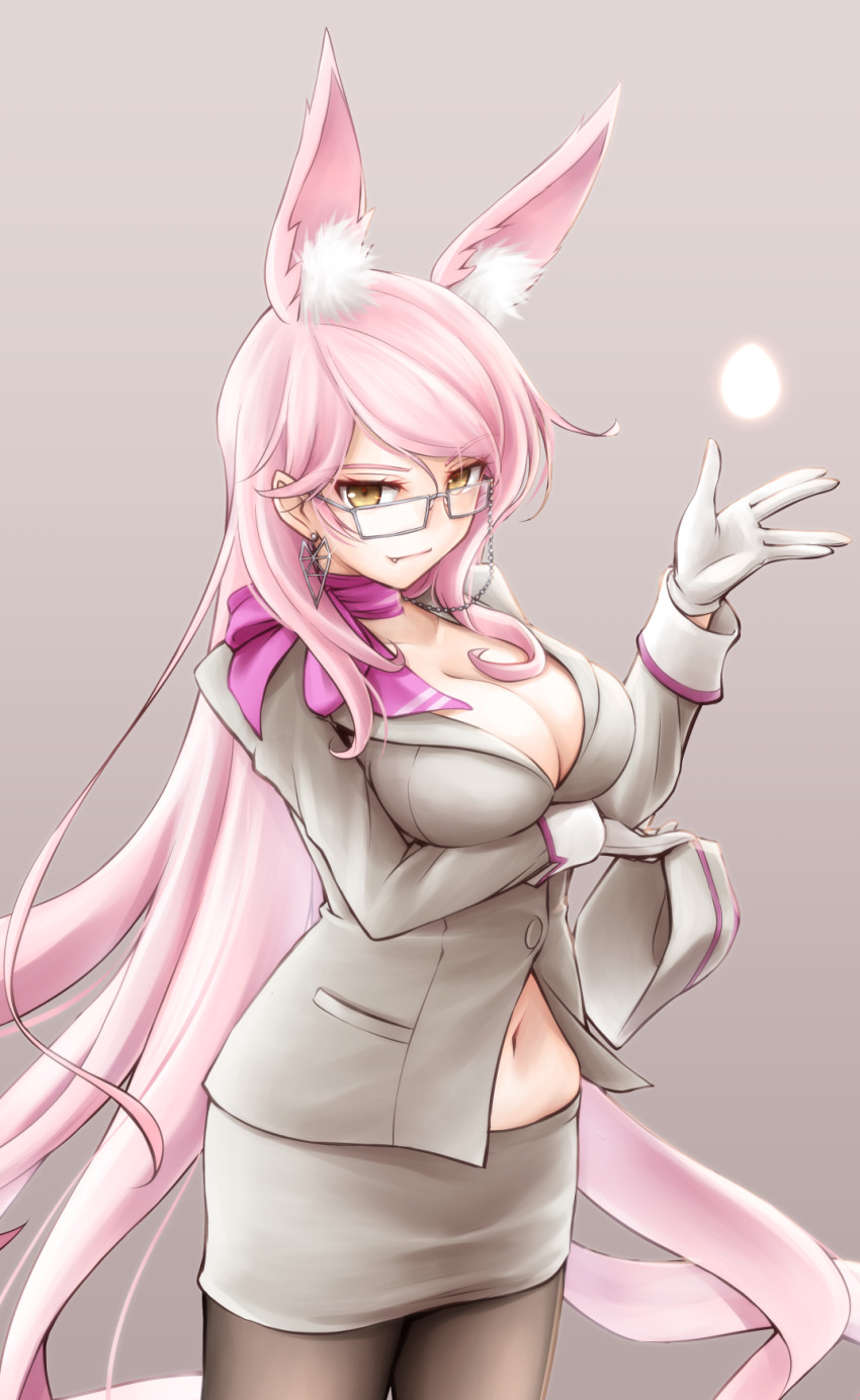 1girl, animal_ears, bow, breasts, cleavage, earrings, fate/grand_order, fate_(series)