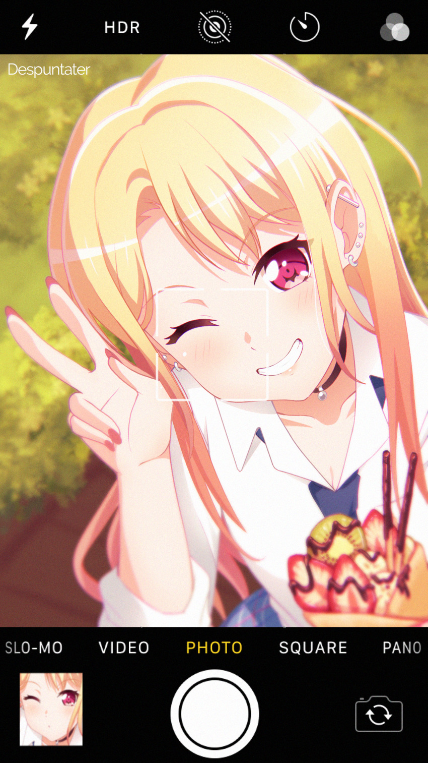 1girl, artist_name, bang_dream!, bang_dream!_girls_band_party!, barbell_piercing, black_choker, blonde_hair, blue_necktie