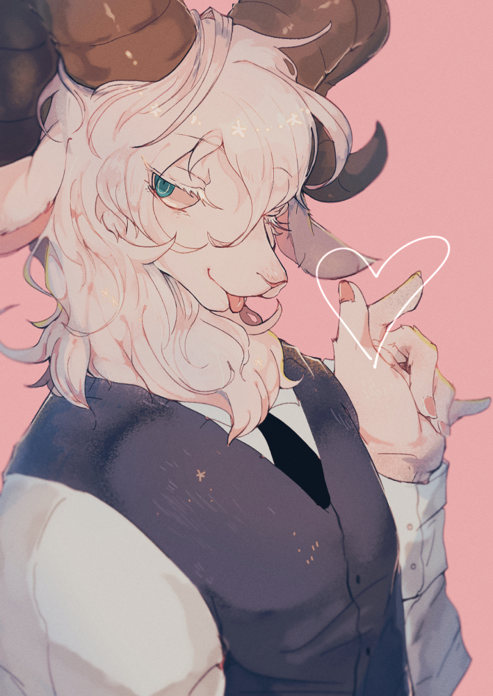 1boy, :p, aqua_eyes, beastars, bieko_(lofter), blue_eyes, curled_horns, eyelashes