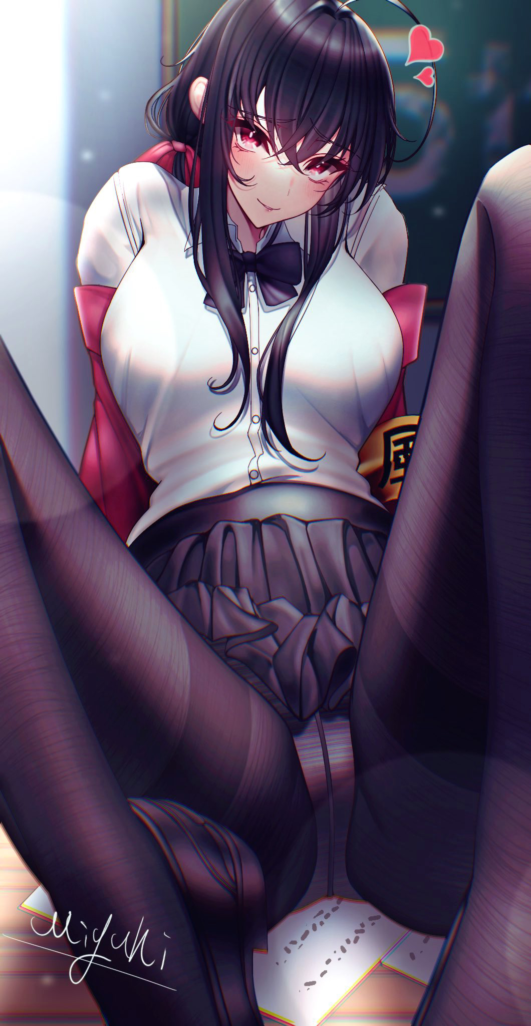 1girl, armband, azur_lane, bar_chart, binder, black_hair, black_pantyhose, breasts