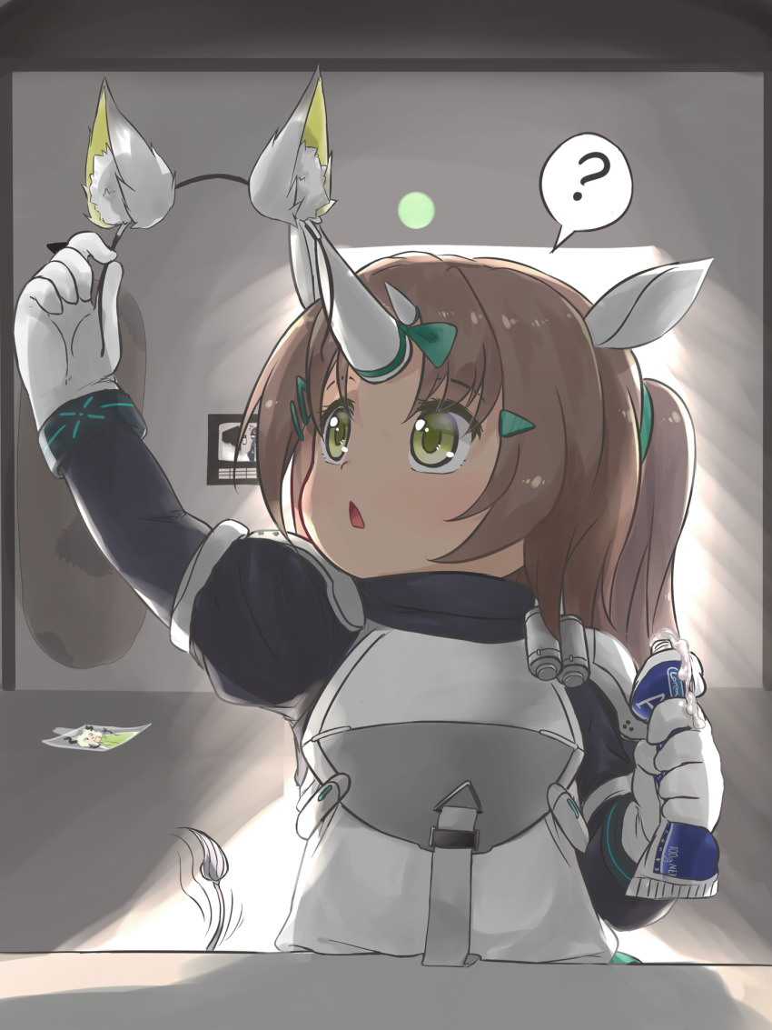 1girl, animal_ears, arknights, armor, baigao, bandaid, bandaid_on_face, bandaid_on_nose