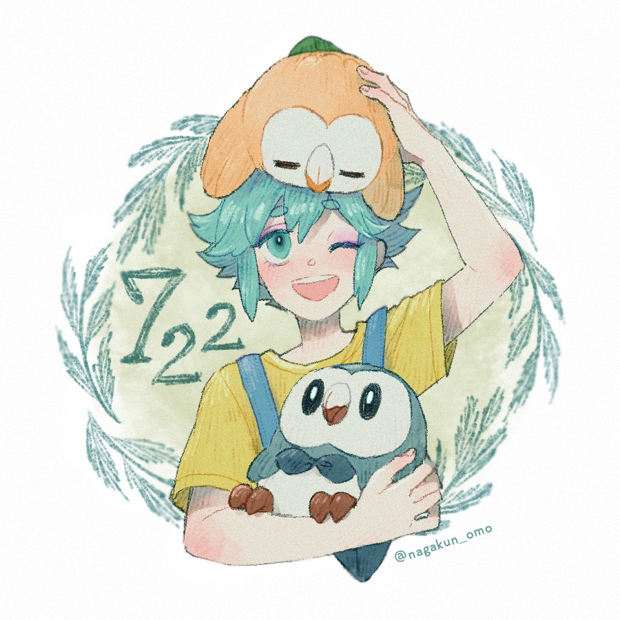 1boy, alternate_color, animal, animal_on_head, artist_name, basil_(headspace)_(omori), basil_(omori), bird