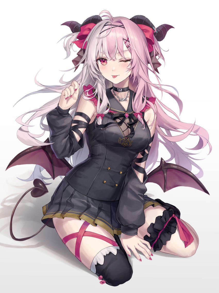 1girl, absurdres, aibek, airy_production, black_serafuku, black_skirt, blush, bow