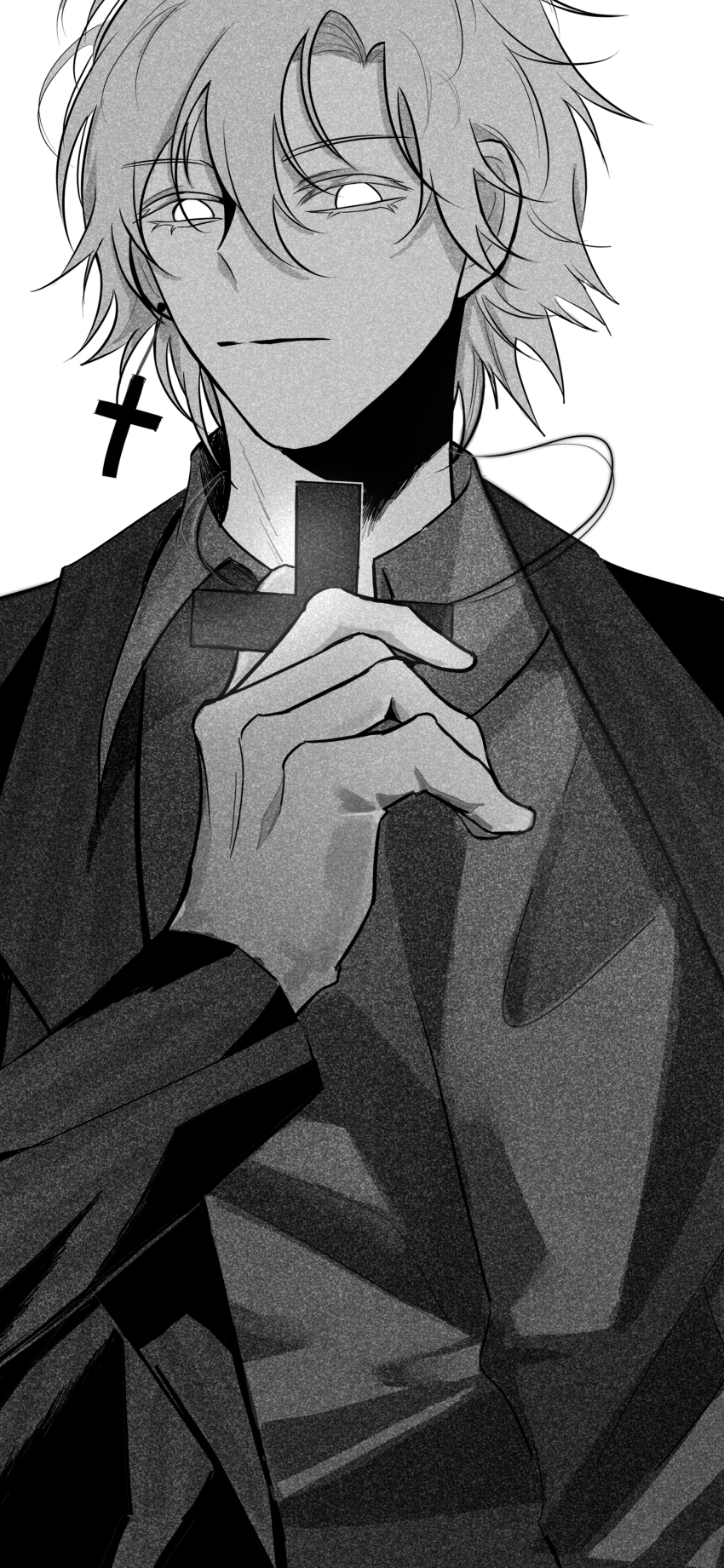 1boy, absurdres, adam_(lord_of_the_mysteries), angel, black_jacket, black_shirt, card, chinese_commentary