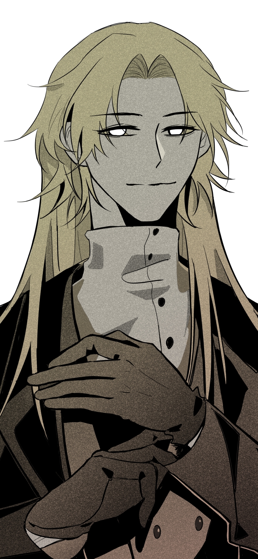 absurdres, adjusting_sleeves, angel, black_jacket, blonde_hair, card, chinese_commentary, commentary_request