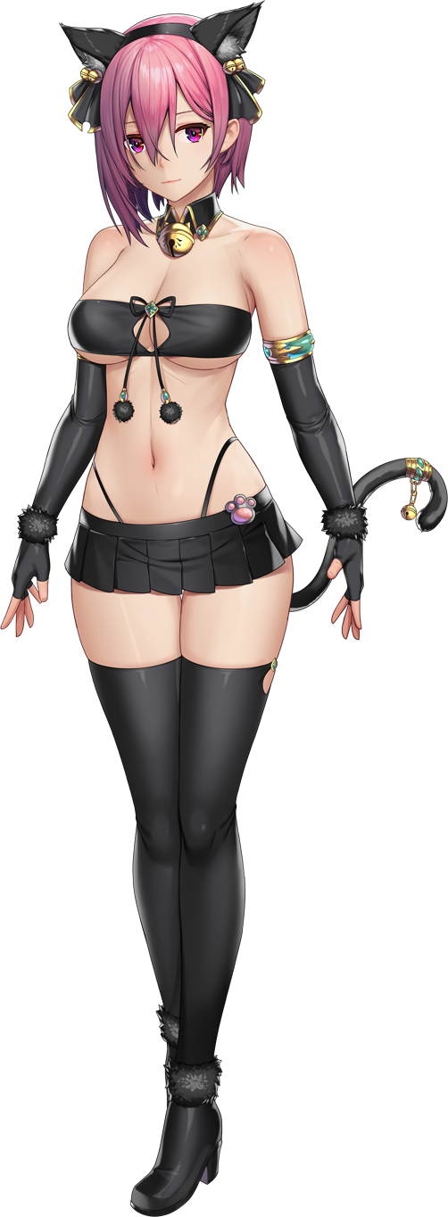 1girl, animal_ears, artwhirl_mahou_gakuen_no_otome-tachi, asymmetrical_hair, bandeau, black_bandeau, black_footwear, black_gloves