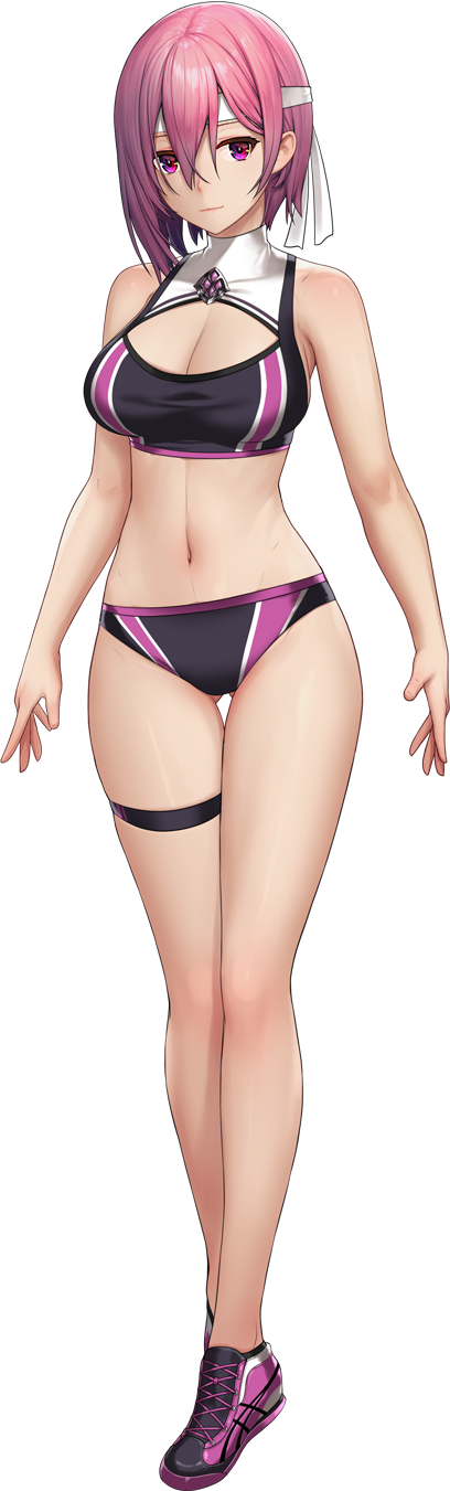 1girl, artwhirl_mahou_gakuen_no_otome-tachi, bare_arms, bare_legs, black_buruma, black_sports_bra, breasts, buruma