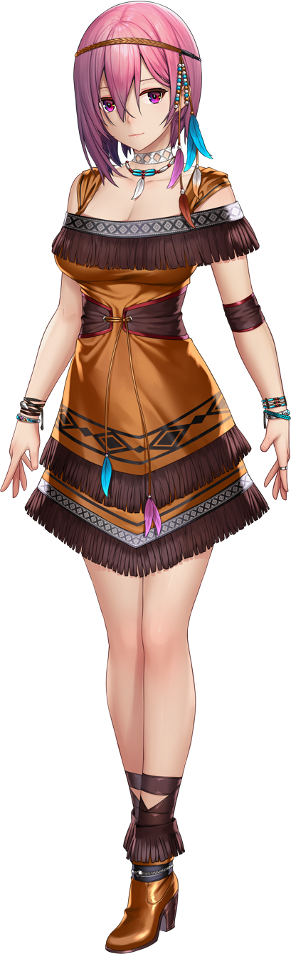 1girl, artwhirl_mahou_gakuen_no_otome-tachi, asymmetrical_hair, boots, bracelet, breasts, brown_boots, brown_dress