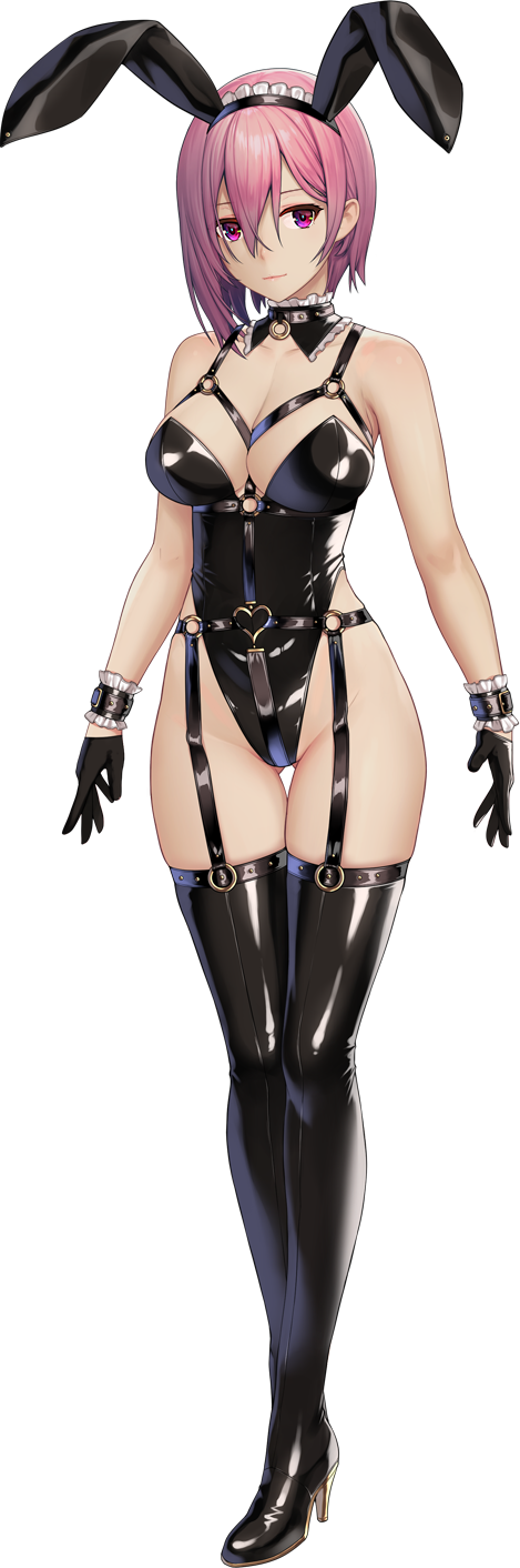 1girl, animal_ears, artwhirl_mahou_gakuen_no_otome-tachi, asymmetrical_hair, bare_arms, black_boots, black_gloves, black_hairband