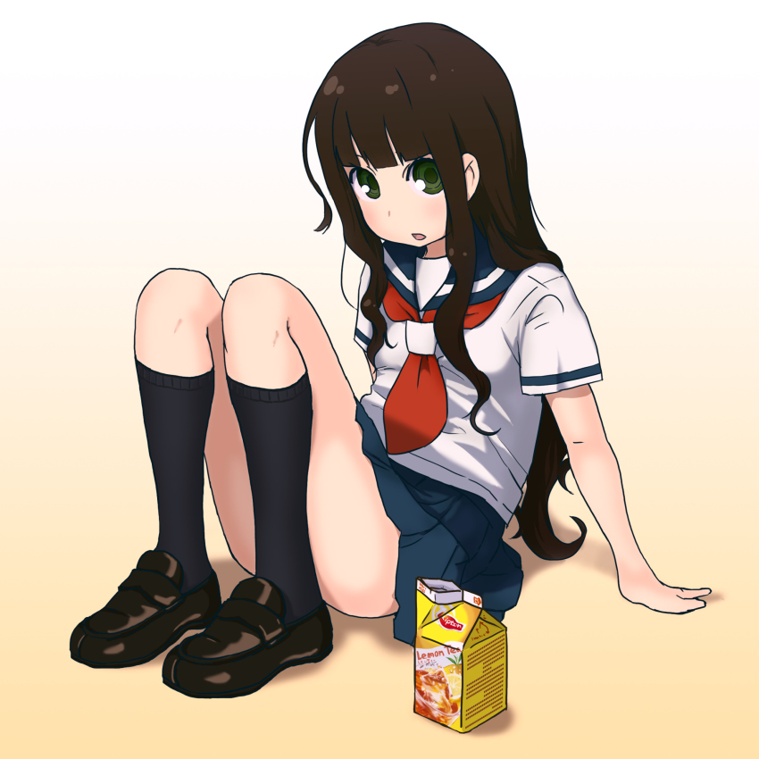 00s, 1girl, arm_support, bad_id, bad_pixiv_id, blunt_bangs, brown_hair, drink