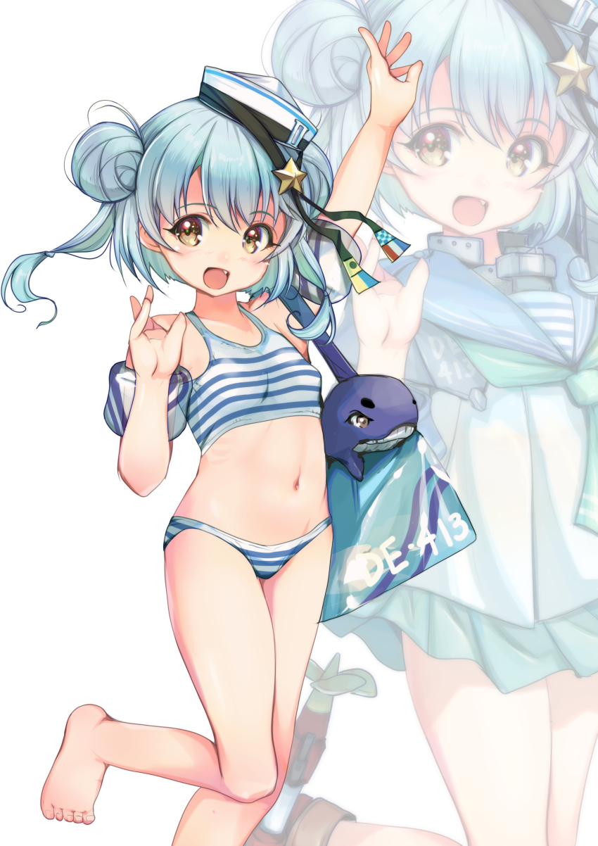 1girl, absurdres, aqua_neckerchief, aqua_sailor_collar, aqua_skirt, bag, bikini, blue_sailor_collar